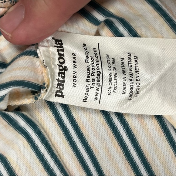 Patagonia Men's Squeaky Clean Polo Size XL Tan Green Striped Preppy Cotton EUC - Picture 5 of 9
